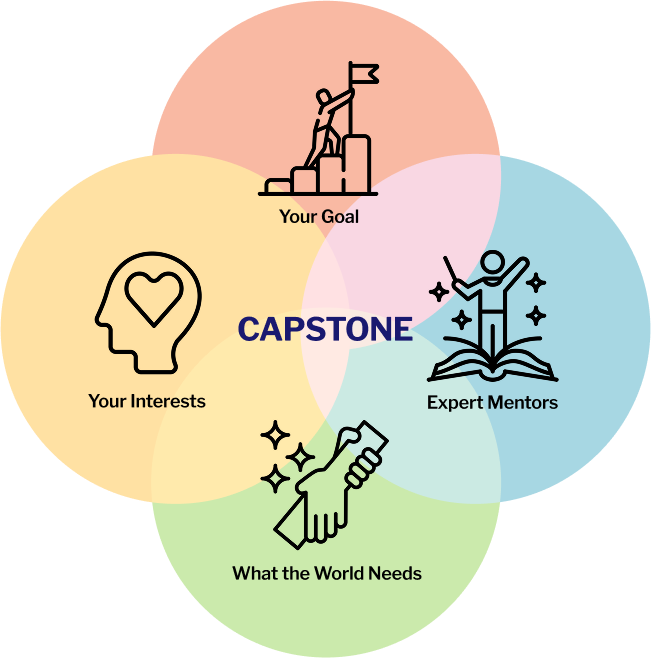 Capstone project diagram — Your Goal, Your Interests, Expert Mentors, What the World Needs